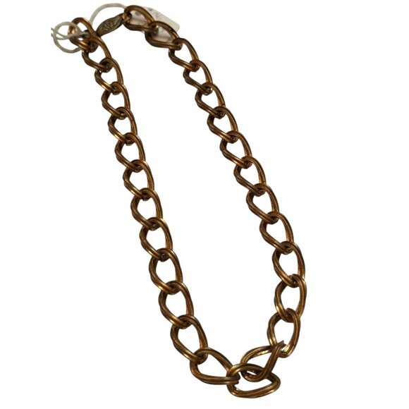Vintage Textured Brass Curb Link Chain Necklace with Fancy Art Deco Style Clasp - Picture 1 of 5